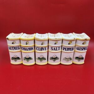 Vintage Japan Ceramic Spice Shaker 6pc Set Ylw Book Shape Mid Century Floral MCM
